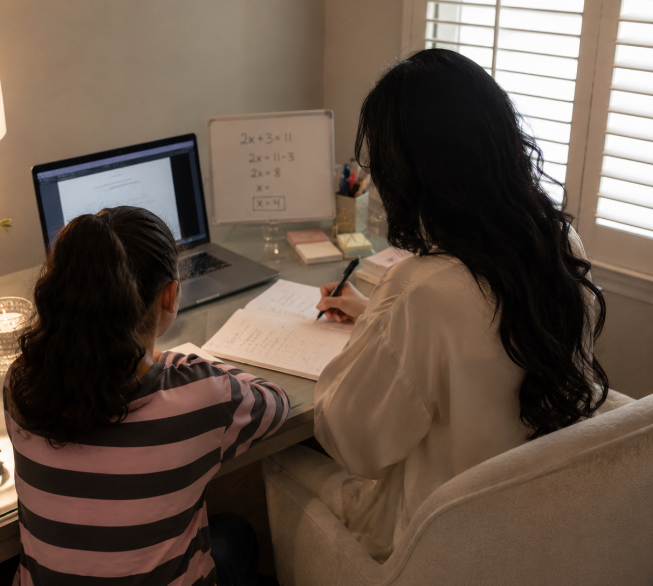 A Noor educator working thoughtfully with a student
